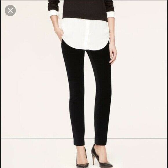 Loft Marisa Skinny Black Velvet Straight Leg Pants Size 6 - Picture 1 of 7
